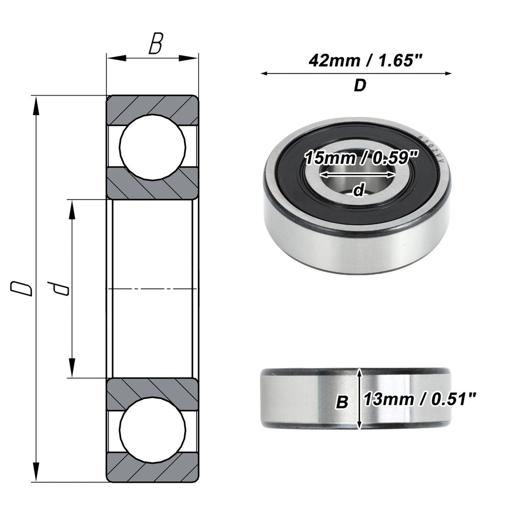 6302VV Deep Groove Ball Bearing for Scooter Skateboard Wheel (15x42x13mm)