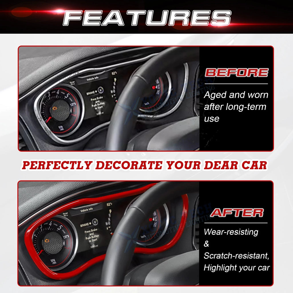 Glossy Red Dashboard Instrument Display Cover Trim for Dodge Challenger (2015-2026)