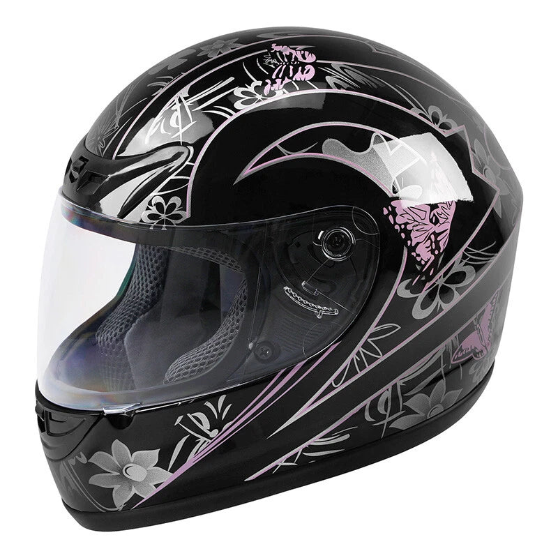 Full Face Motorcycle Helmet for DOT Approved (S, M, L, XL, XXL) Pink Black Butterfly