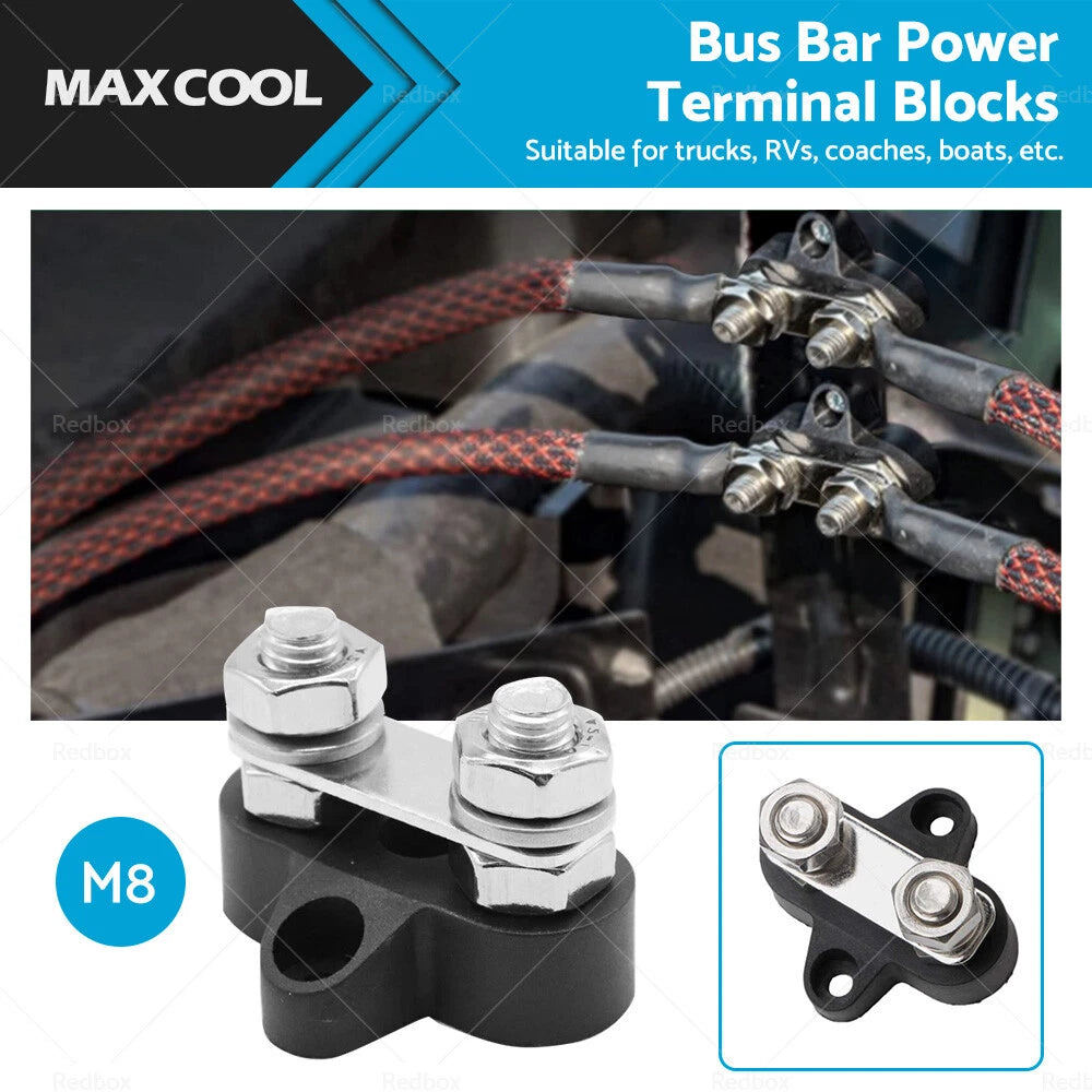 Bus Bar Terminal Blocks Set of 2 for 12V-24V M8 Distribution