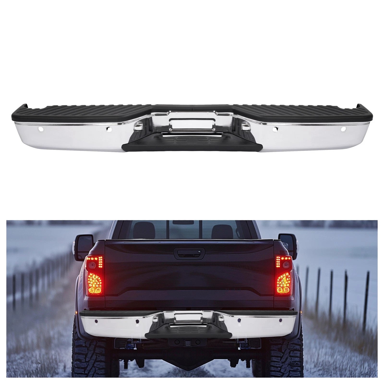 Chrome Rear Step Bumper Assembly w/ Sensor Holes for Nissan Titan (2004–2015)