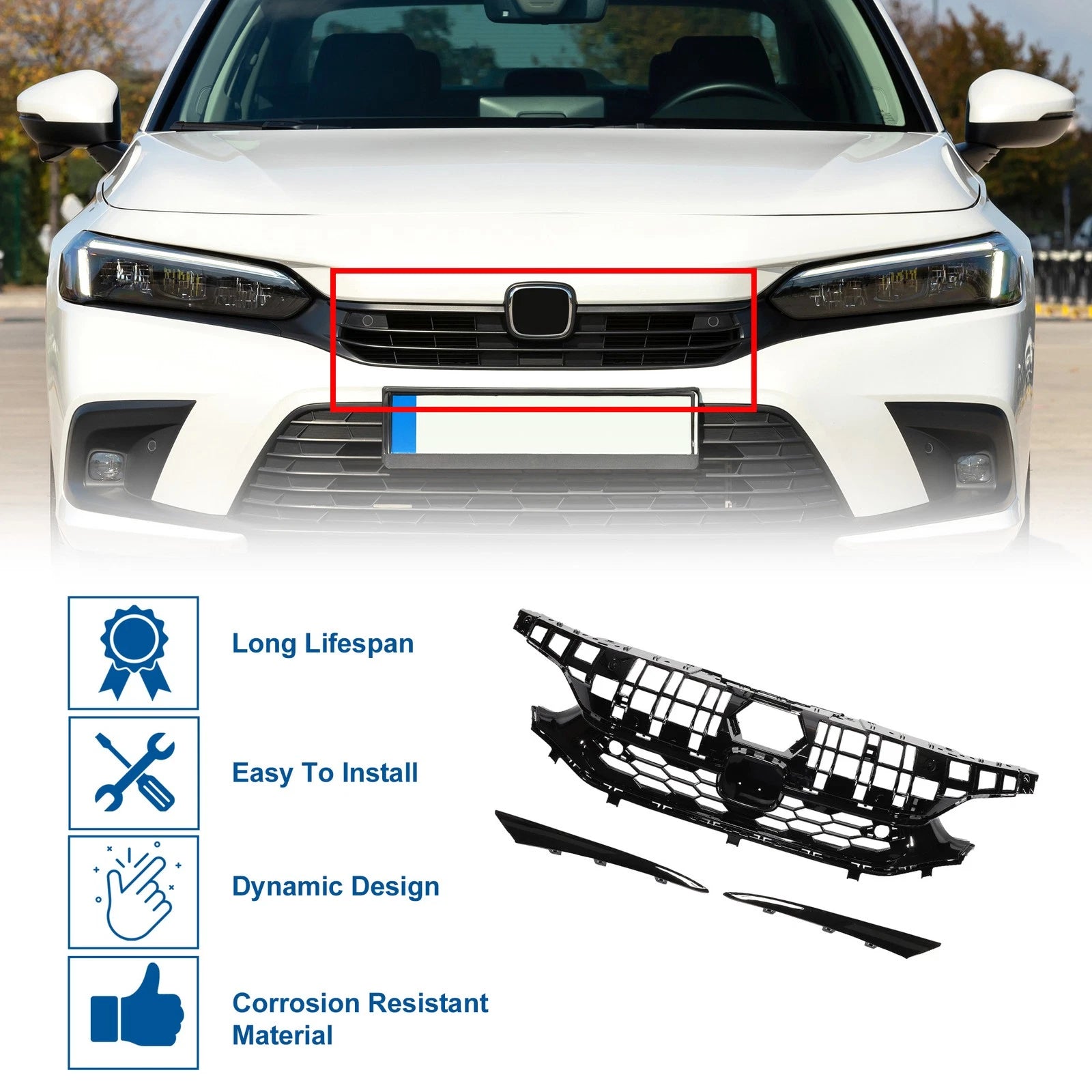 Front Upper Hood Bumper Grille for Honda Civic (2016–2021) SI Style