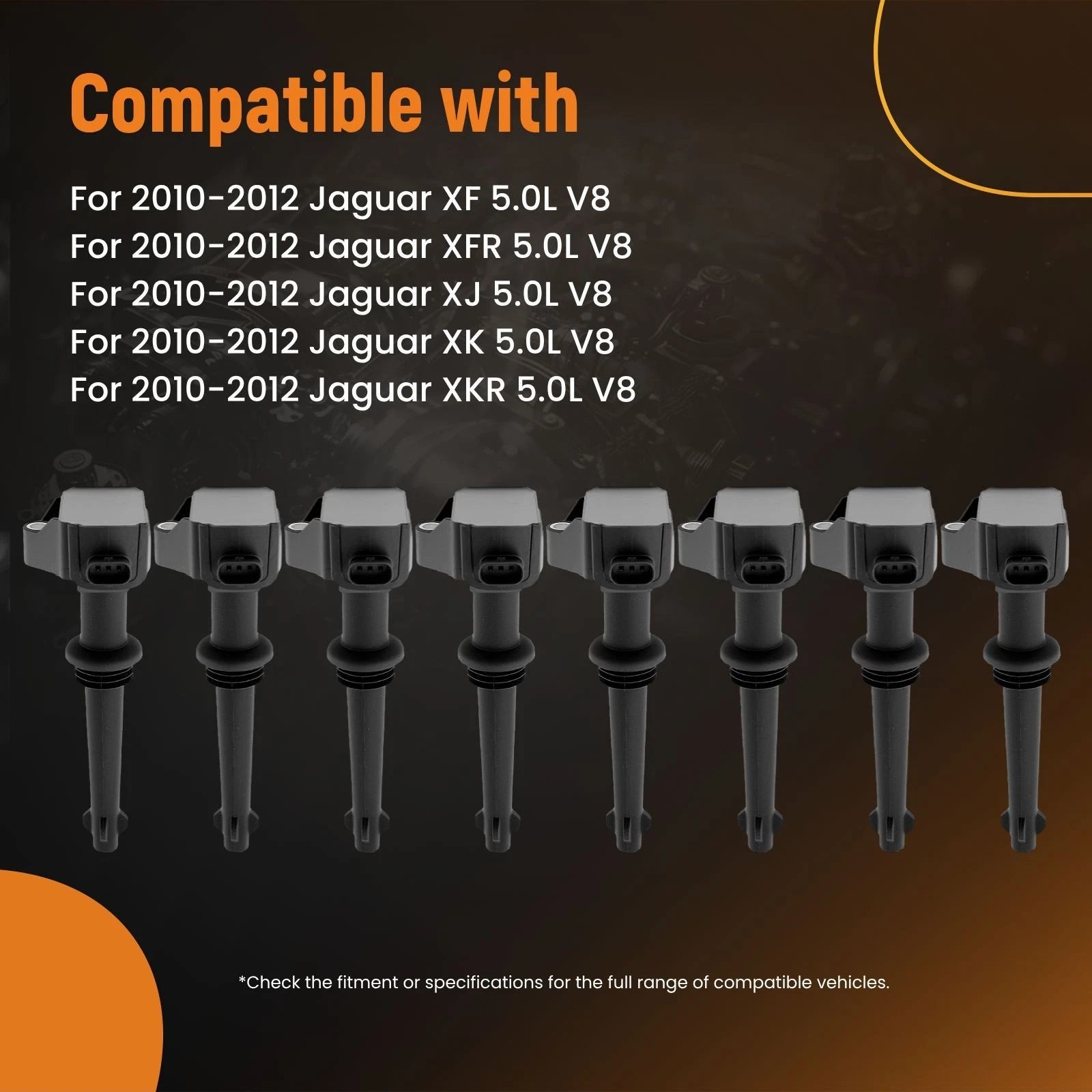 8pcs Ignition Coils for Jaguar XF XJ XK 5.0L V8 (2010–2012) C1787 Black