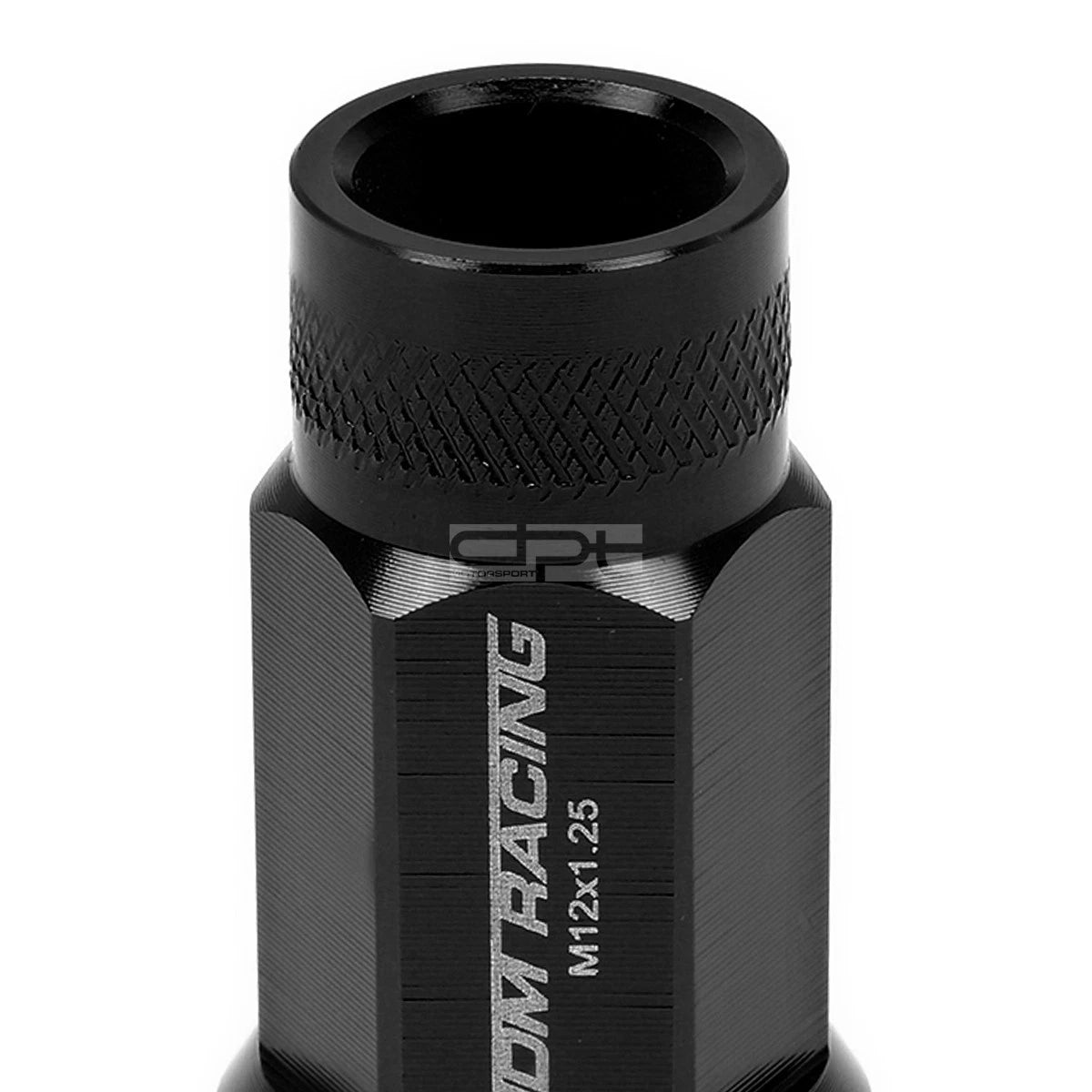 20x Open End M12x1.25 50mm Tall Black Aluminum Lug Nuts + Adapter