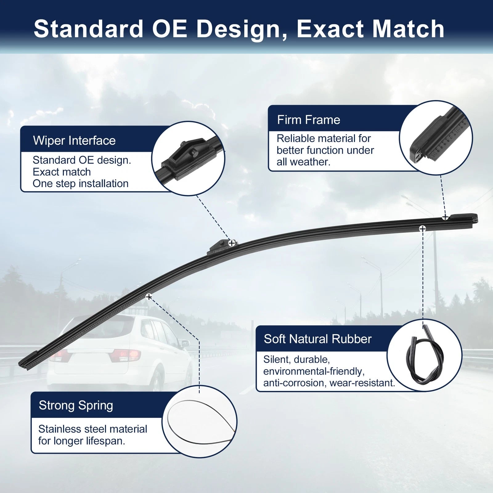 Set of 2 400mm 16" Rear Windshield Wiper Blades for Audi A4 Avant (2007–2016)