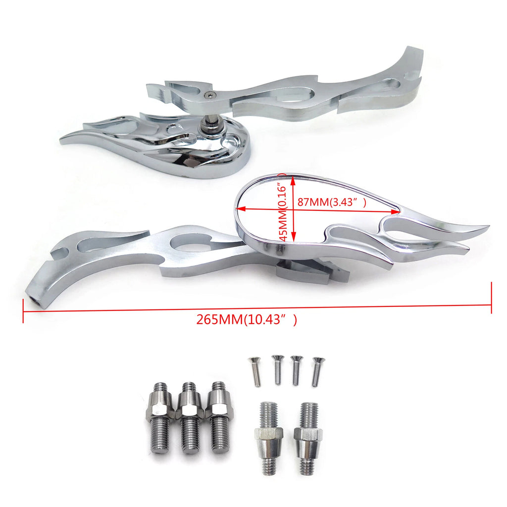 Chrome Burning Fury Running Mirror for Yamaha V-Star, Warrior, V-Max, Virago