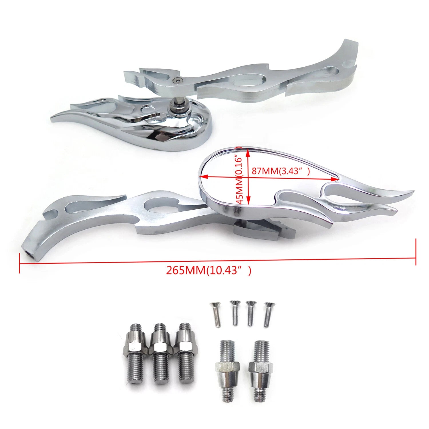 Chrome Burning Fury Running Mirror for Yamaha V-Star, Warrior, V-Max, Virago