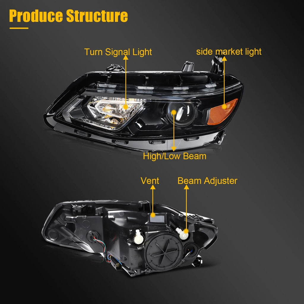 Black Housing Headlight with Bulbs for Chevrolet Malibu (2016–2018)