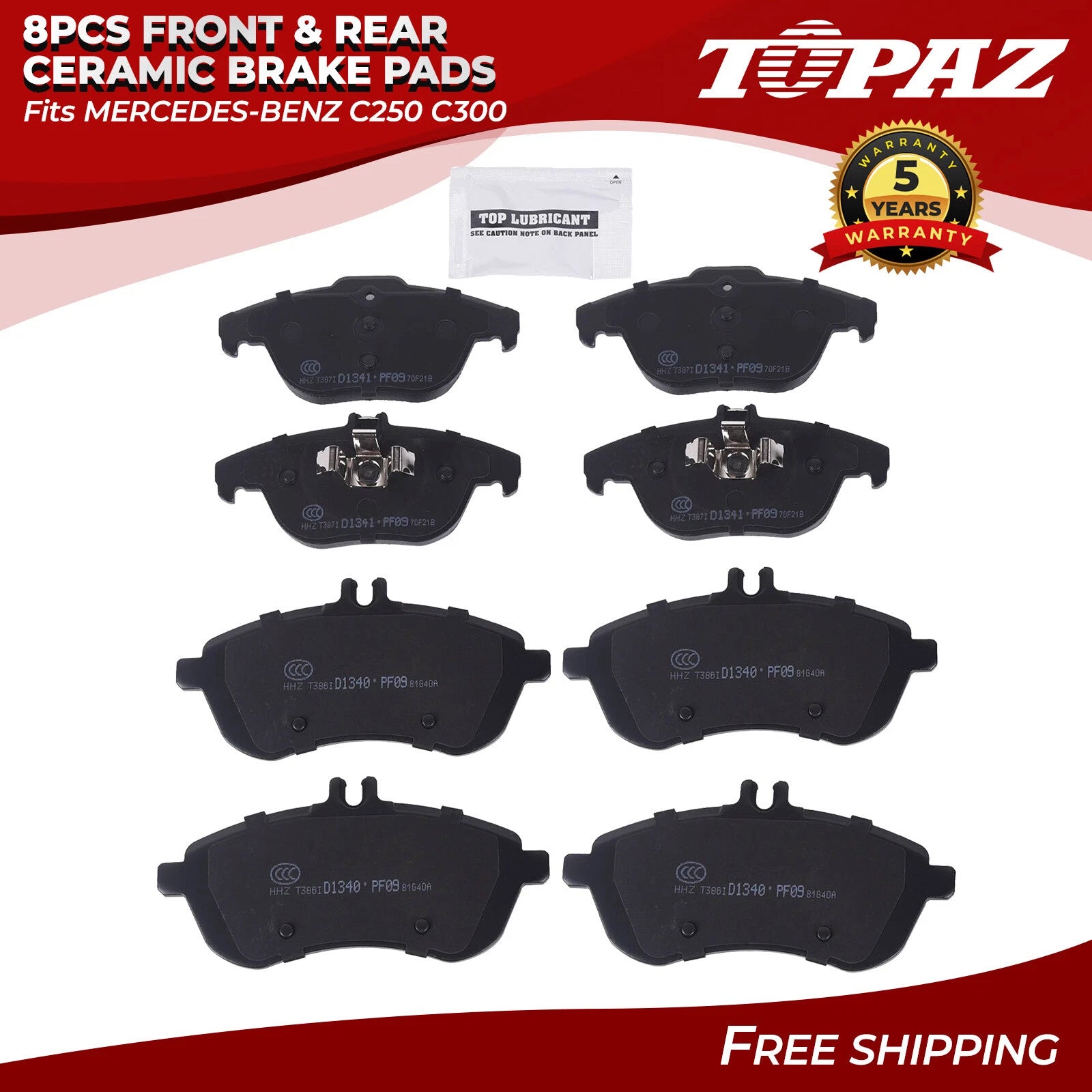 Set of 8 Ceramic Brake Pads for Mercedes-Benz C250 C300