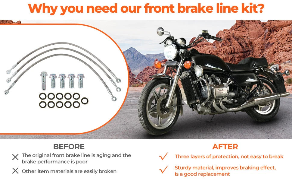 Braided Steel Front Brake Line Kit for Honda GL 1000 Goldwing (1975–1978)