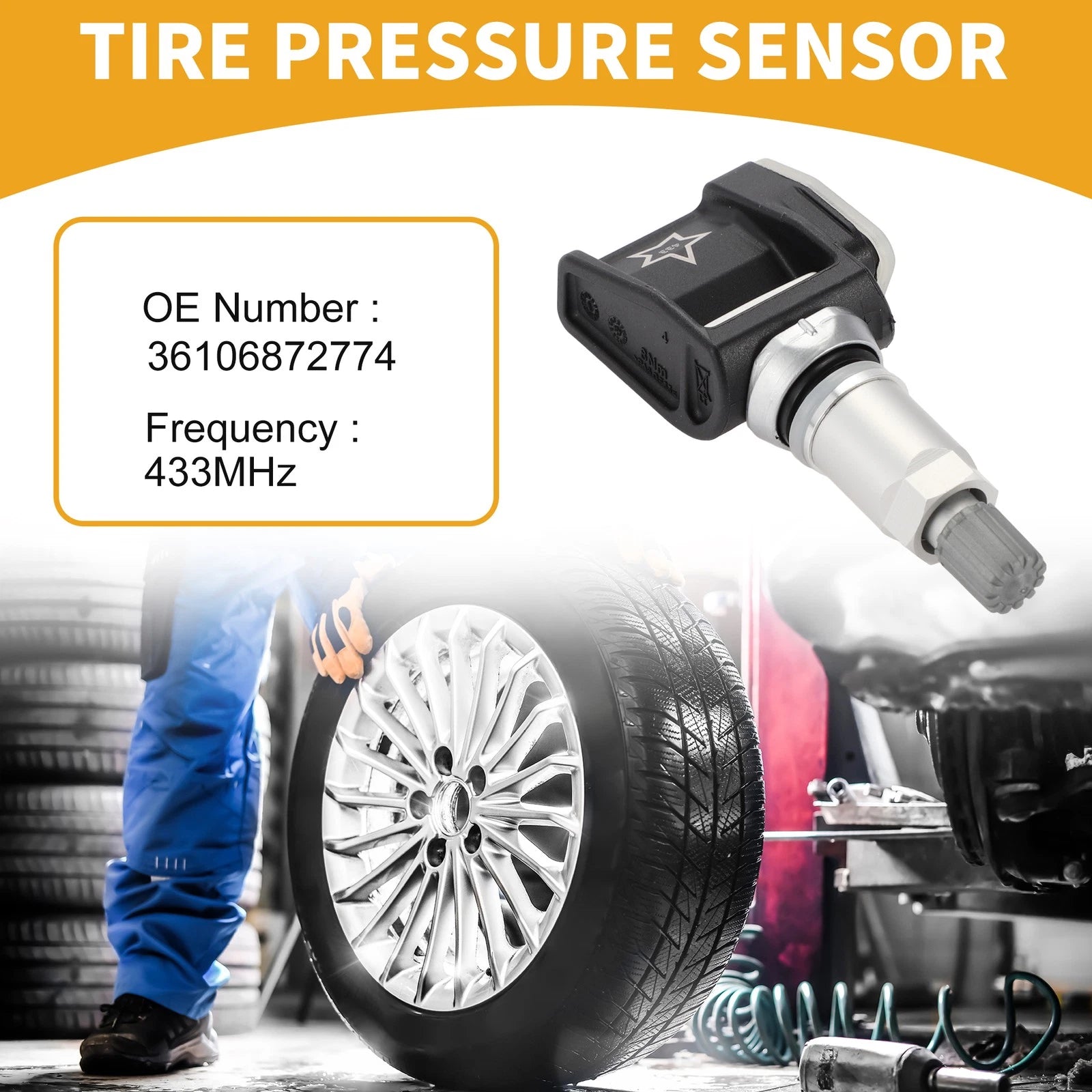 Tire Pressure Sensor for BMW 530e (2018–2021) TPMS 36106872774 433MHz