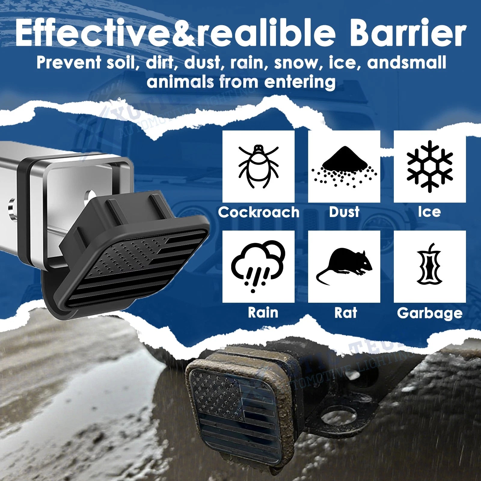Universal Black Flag Tow Hitch Covers for Trailer Tube Plug (2020-2025)