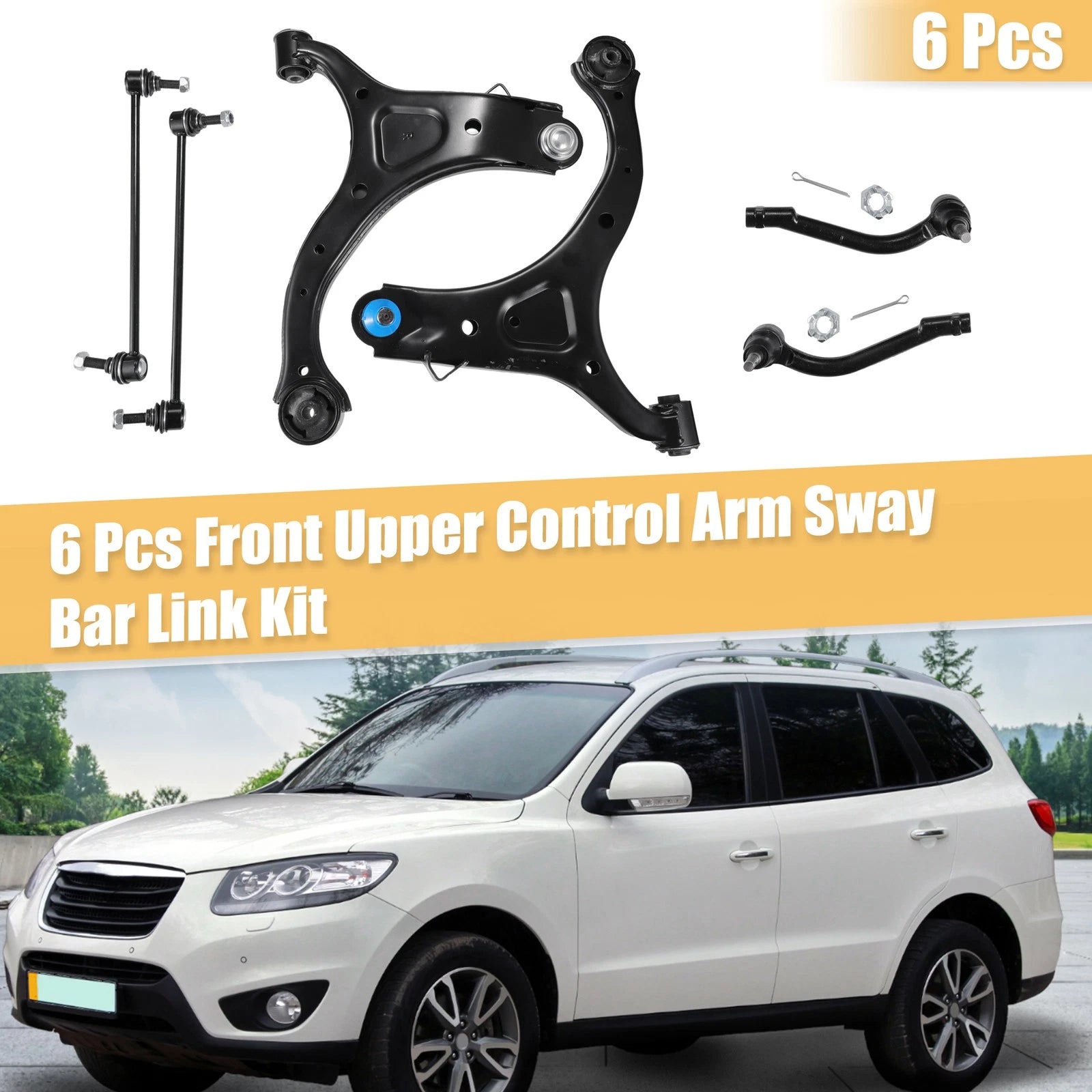 Set of 6 Front Lower Control Arms Sway Bars for Hyundai Santa Fe (2007–2012)