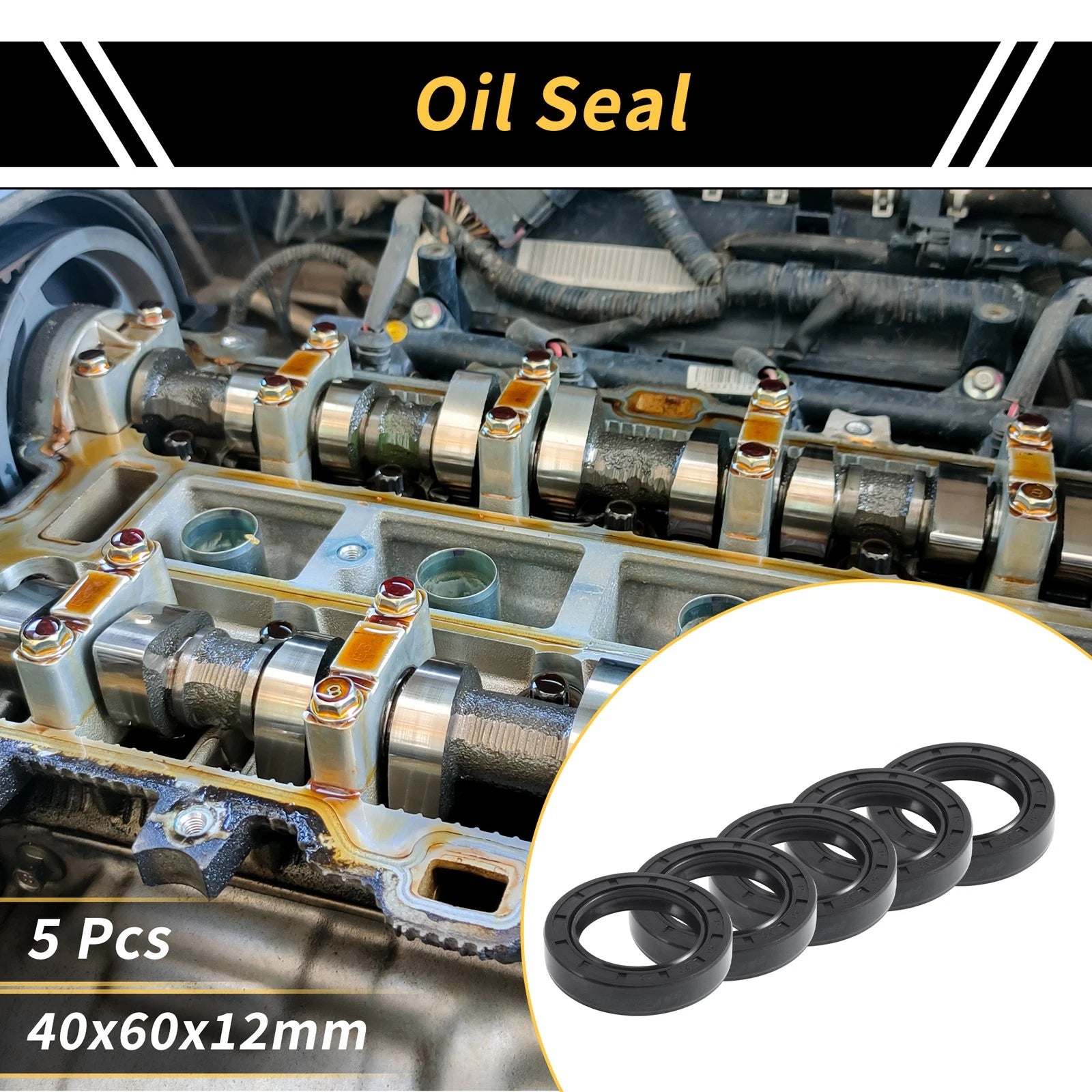 Set of 5 Oil Seal Ring for Rotary Shaft 40x60x12mm NBR Rubber