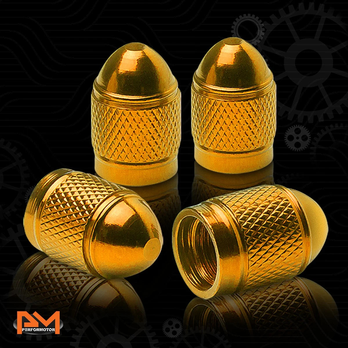 Set of 4 Gold Aluminum Tire Stem Caps for Universal Vehicles