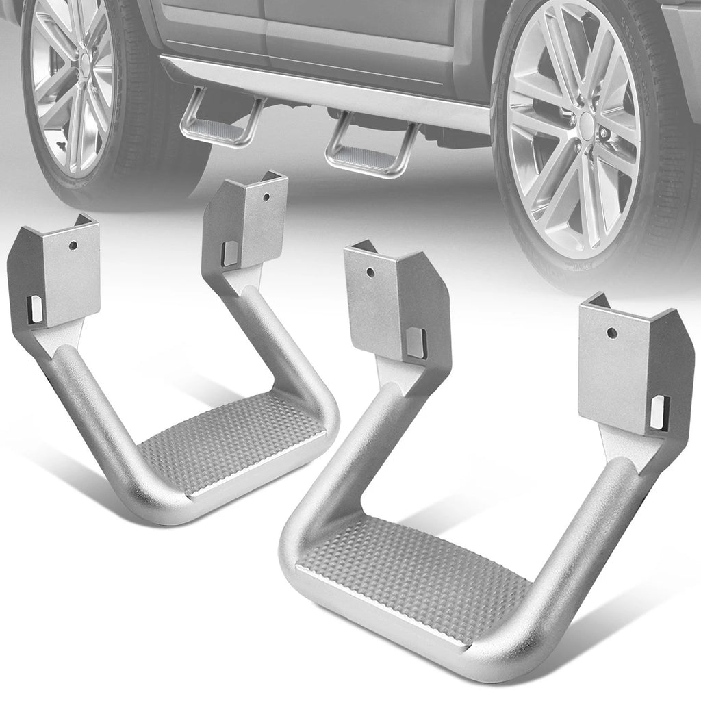 2X Silver Powder-Coated Cast Aluminum Side Steps for Ford Chevy GMC Dodge