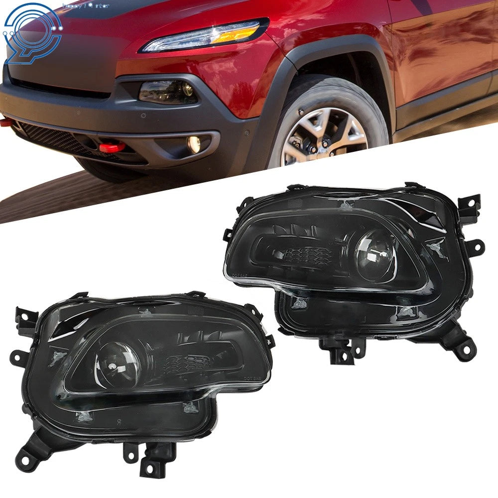 Set of 2 Projector Headlights for Jeep Cherokee (2014-2018) Black Housing
