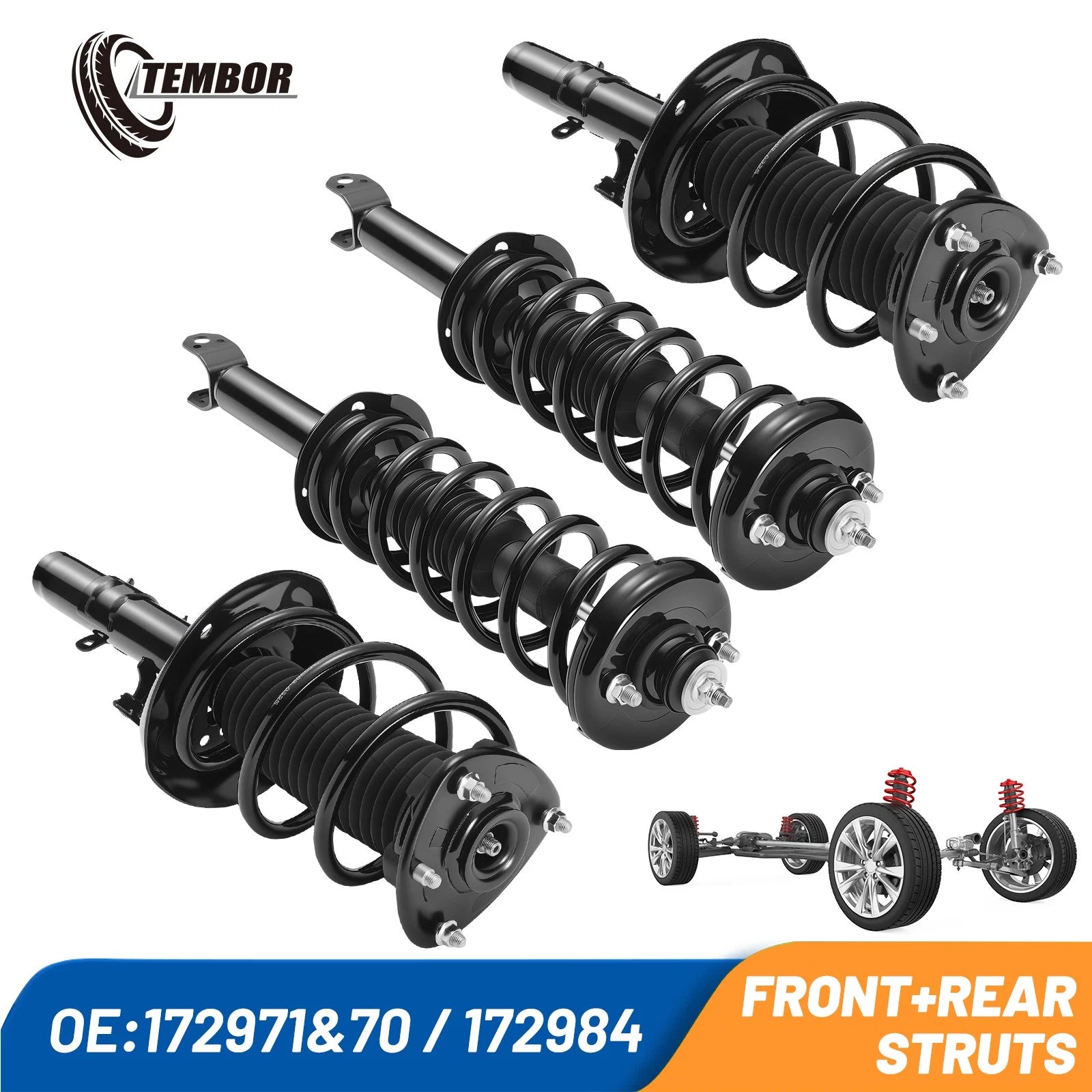 Front and Rear Complete Struts and Shocks for 2013–2017 Honda Accord (4 Piece)