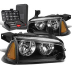 Set of 2 Black/Amber Signal Turn Signal Headlights for Dodge Charger (2006–2010)