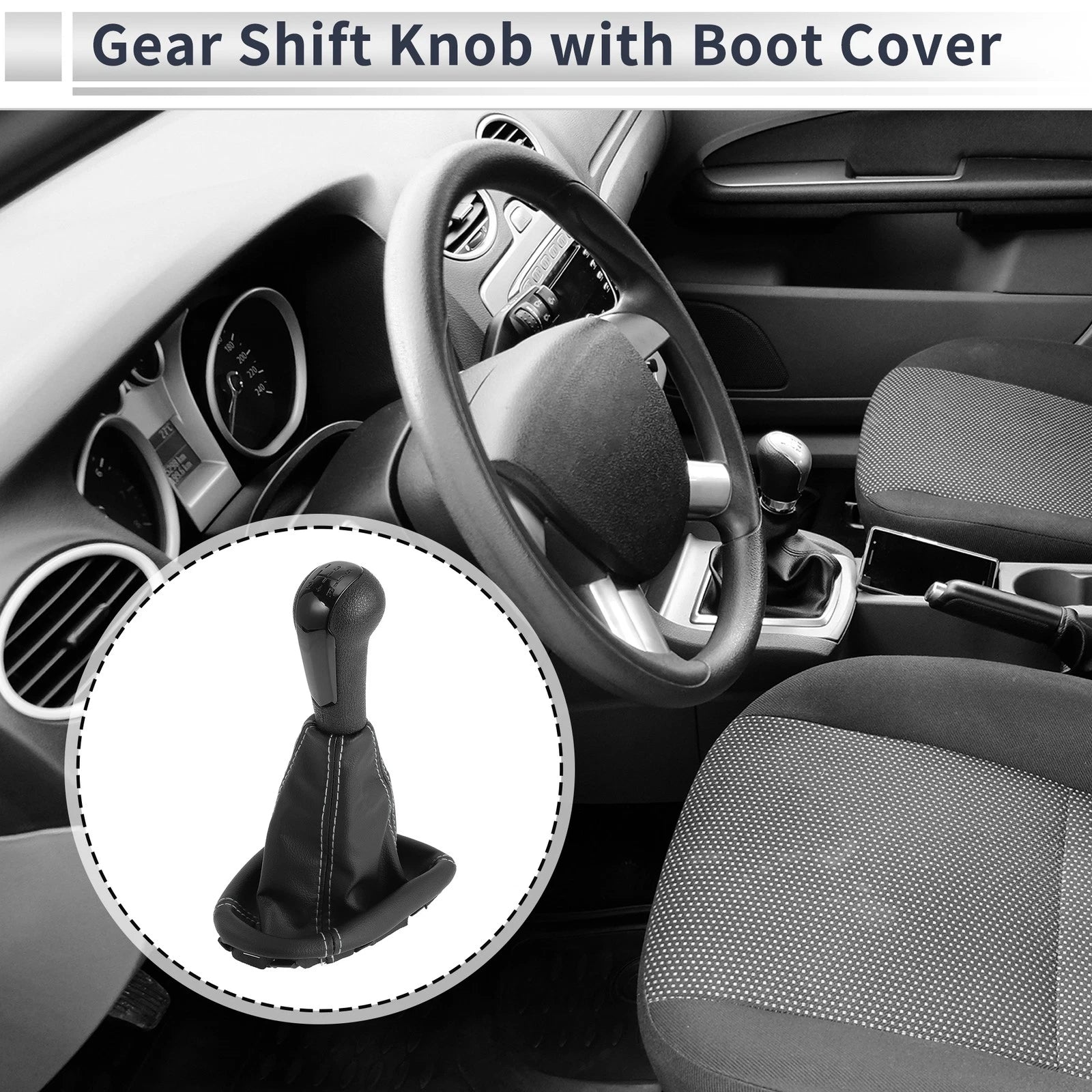 5 Speed Shift Knob with Boot Cover for Chevrolet Spark (2011–2015) Faux Leather