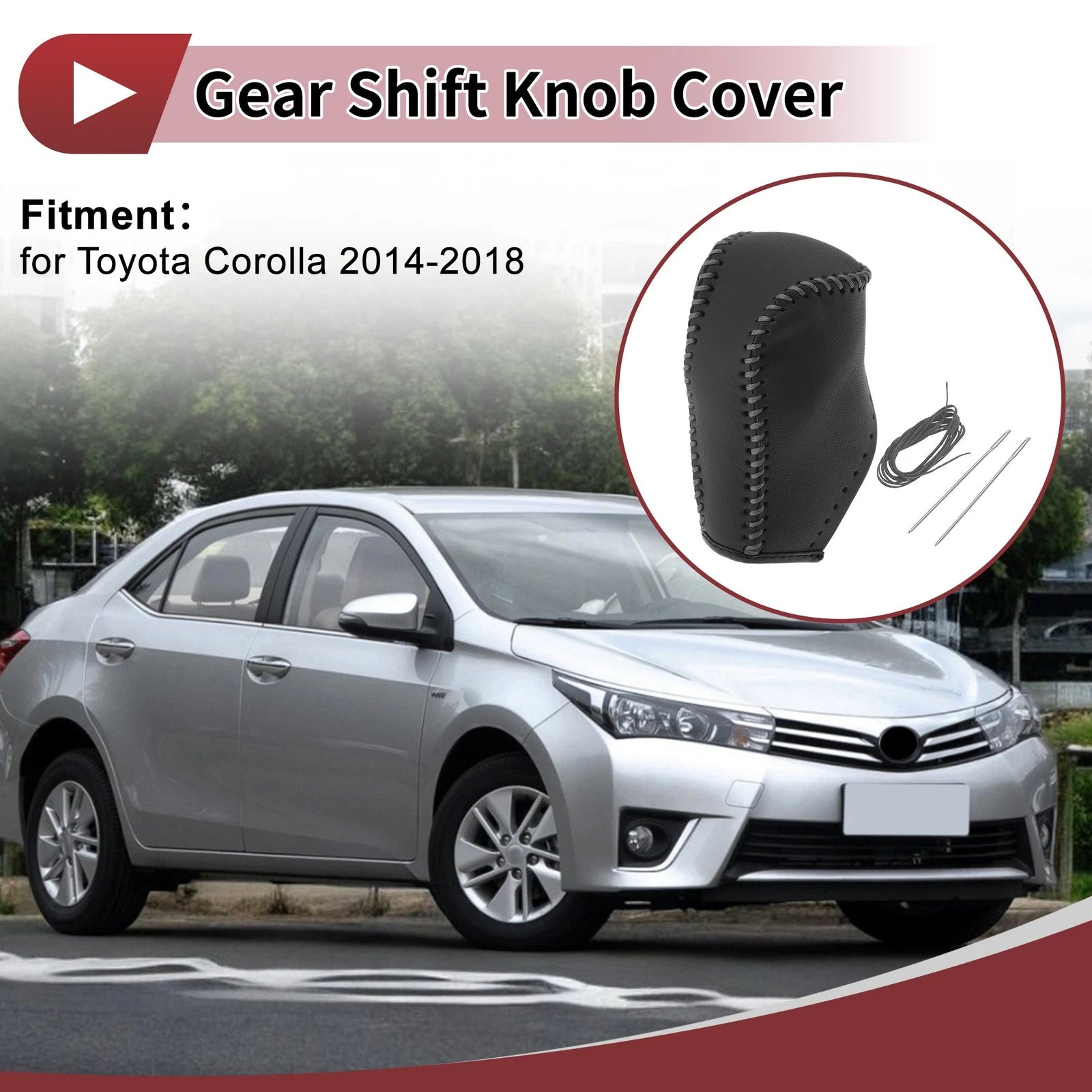 Gear Shift Knob Cover for Toyota Corolla (2014–2018) Gray Faux Leather