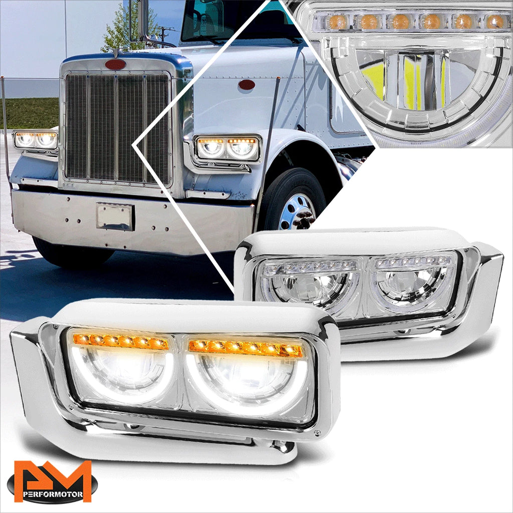 Full LED Dual U-Shape Halo DRL Headlights for Peterbilt 359 379 389 (1981–2021)