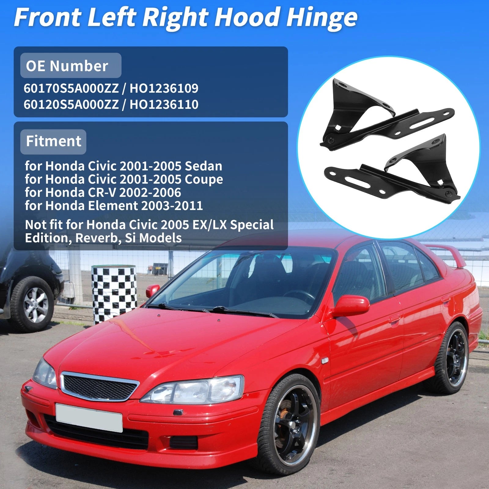 Front Hood Hinge for Honda Civic CR-V Element (2001–2005) No. 60170S5A000ZZ