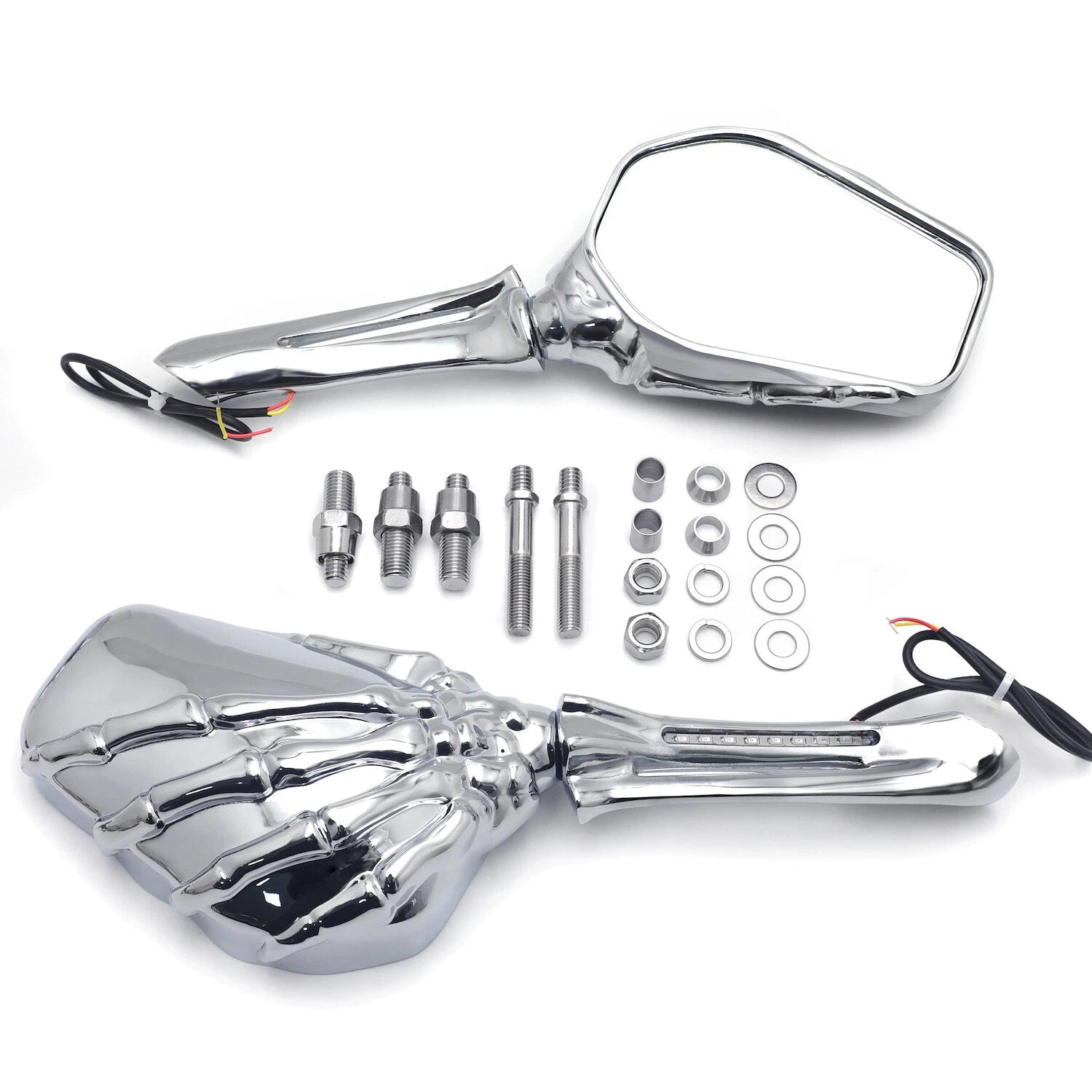 Chrome LED Skull Rearview Mirrors for Honda Suzuki Kawasaki