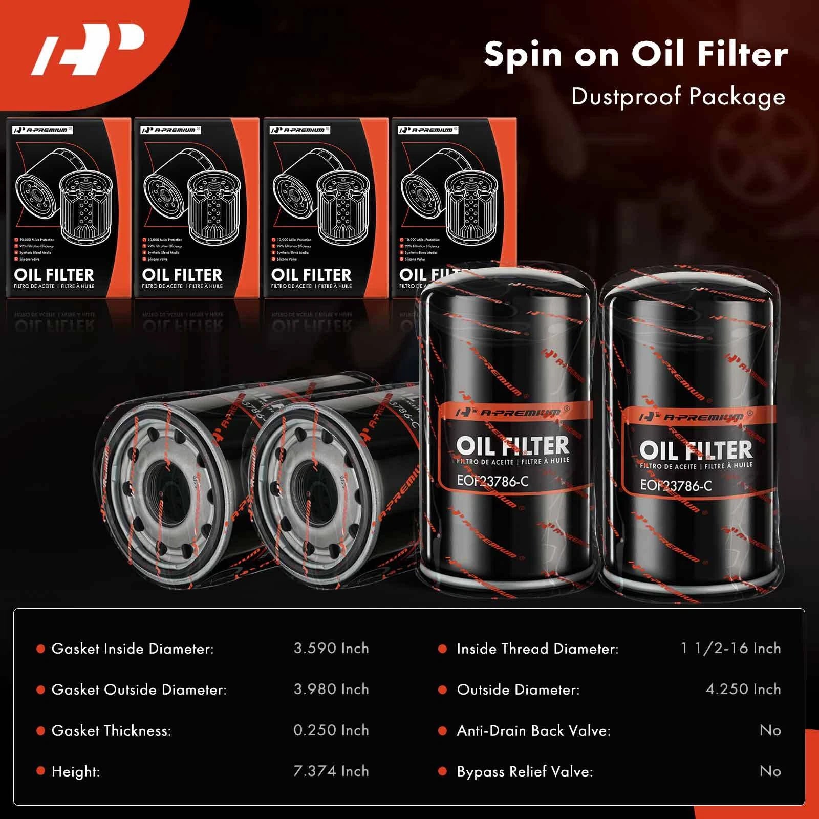 Set of 4 Engine Oil Filters for Ford F-250 F-350 (1994–1997)