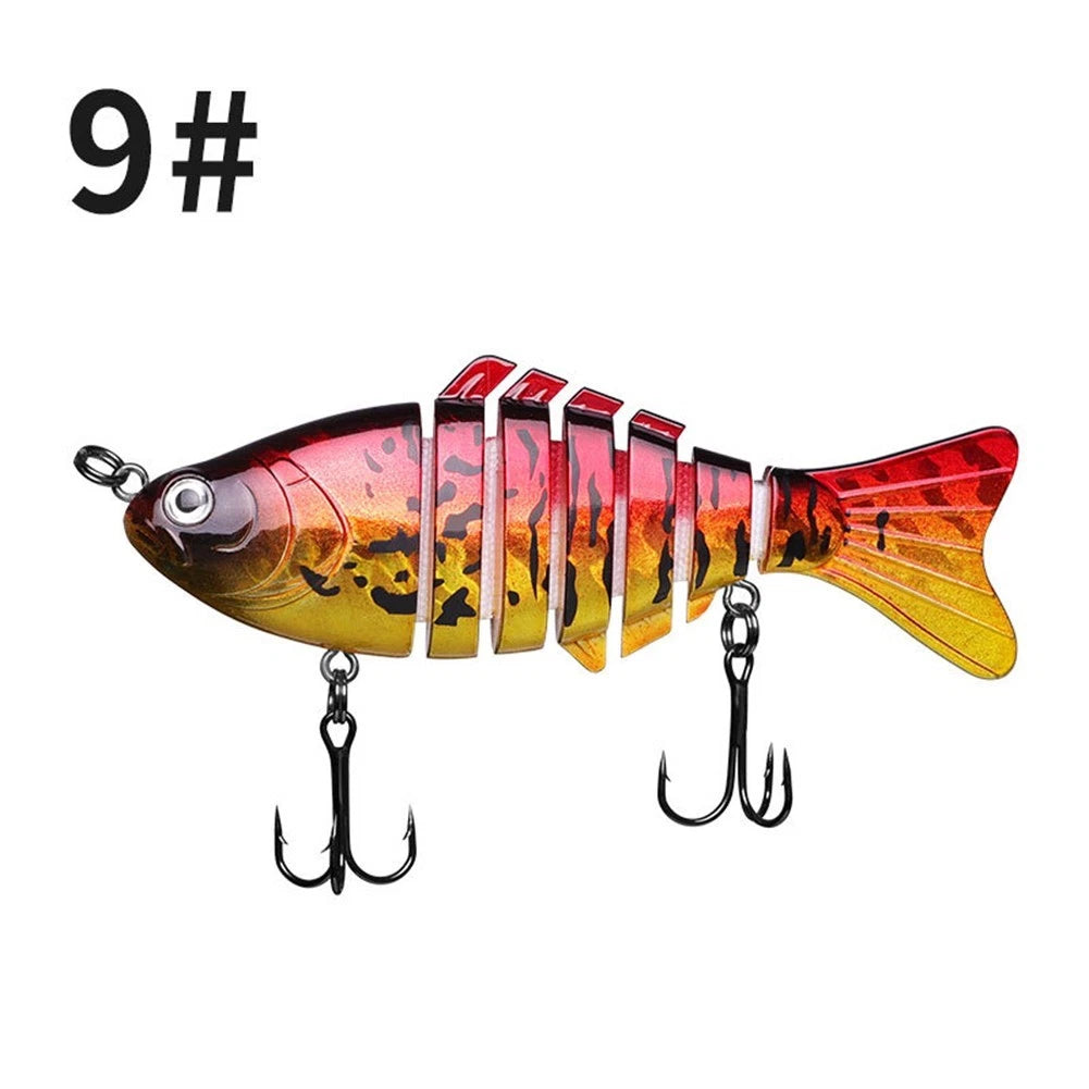 Artificial multi-section fishing lure mimics live bait swimming action