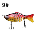Artificial multi-section fishing lure mimics live bait swimming action