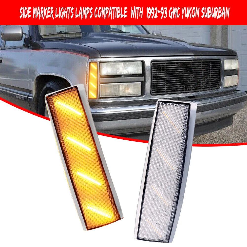 Clear Amber LED Front Side Marker Lights for GMC C1500 C2500 C3500 (1988–1993)
