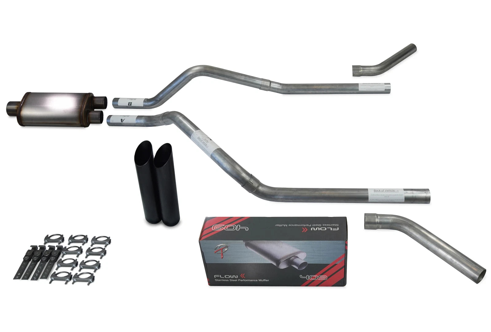 2.5" Dual Exhaust Kit for GMC Jimmy (2000–2004) - Flow II, Black Tips, Corner Exit