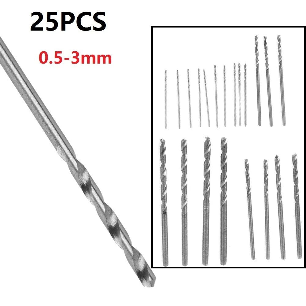 25pcs HSS Spiral Small Drill Bits for Iron Steel Copper Aluminum (0.5mm-3mm)