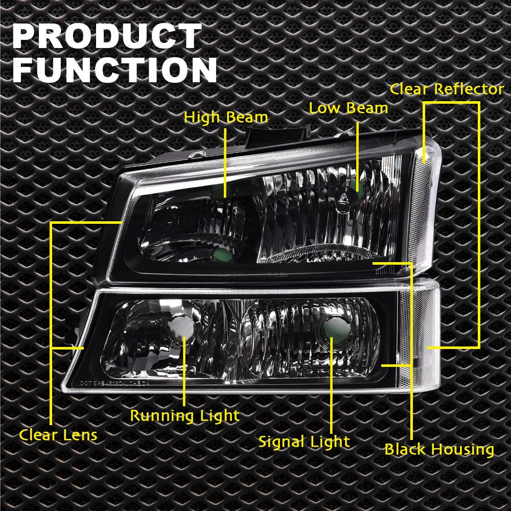 Black Headlights with Clear Reflector for Silverado (2003–2006)