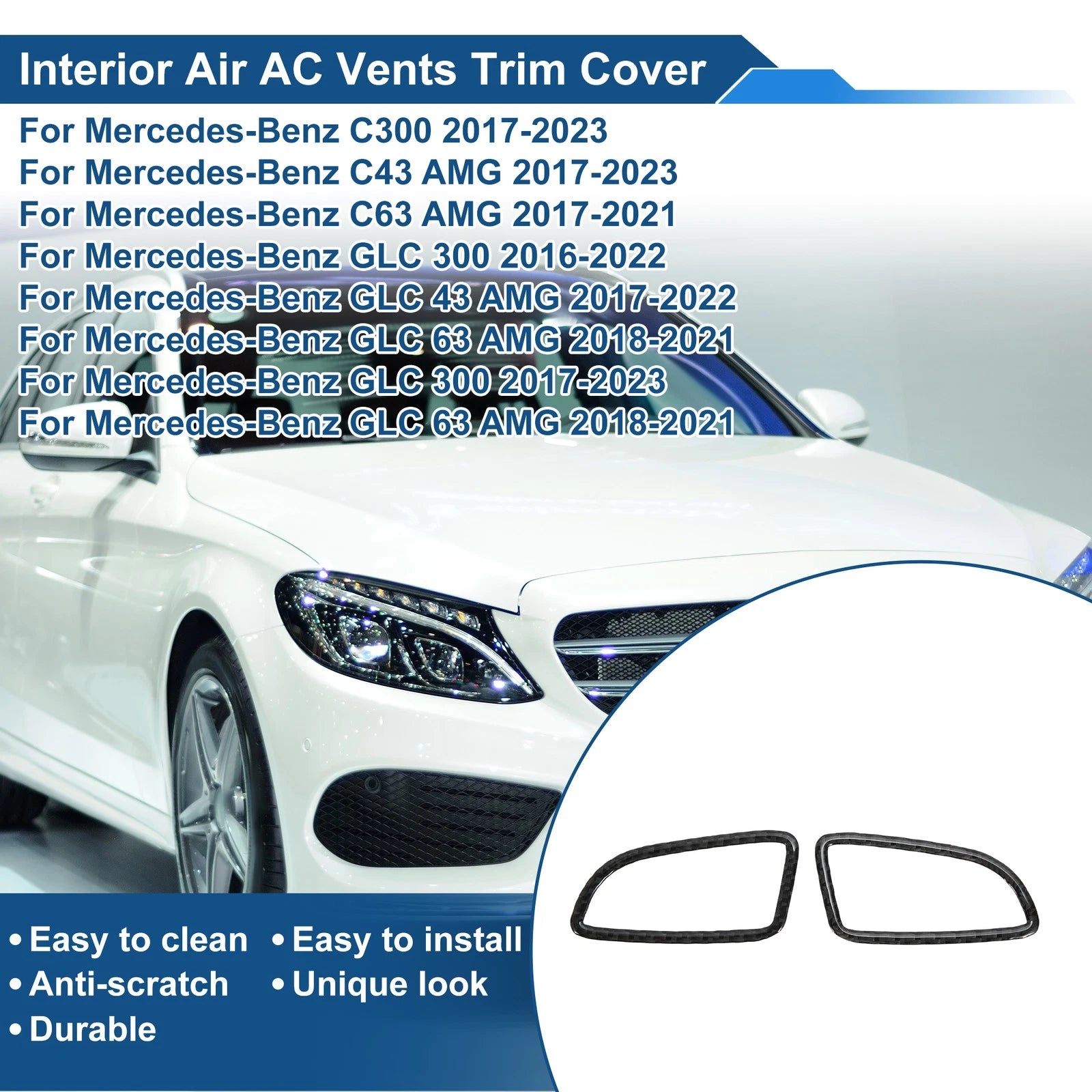 Set of 2 Air Condition Outlet Vent Trim Cover Frame for Mercedes-Benz C300 