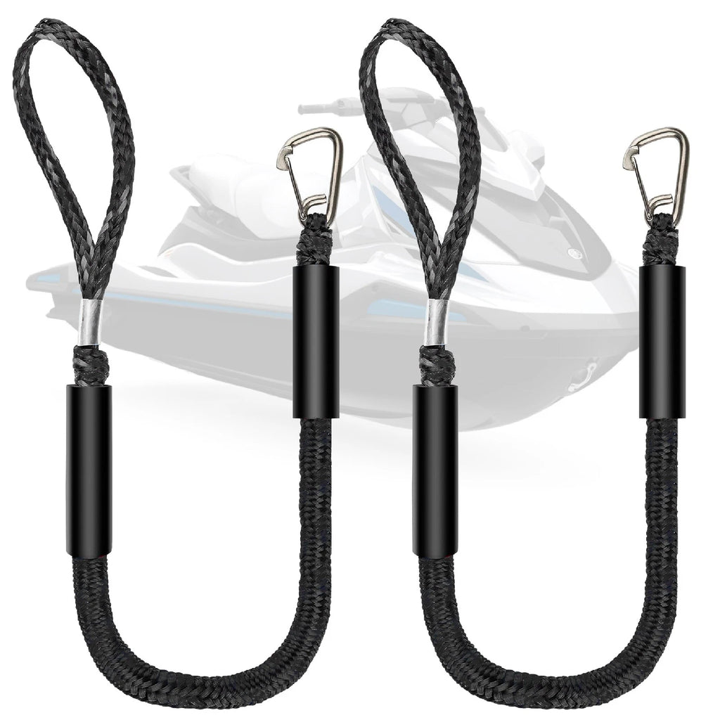 Set of 2 Bungee Dock Lines for Boats with 316 Stainless Steel Clips (4 ft)