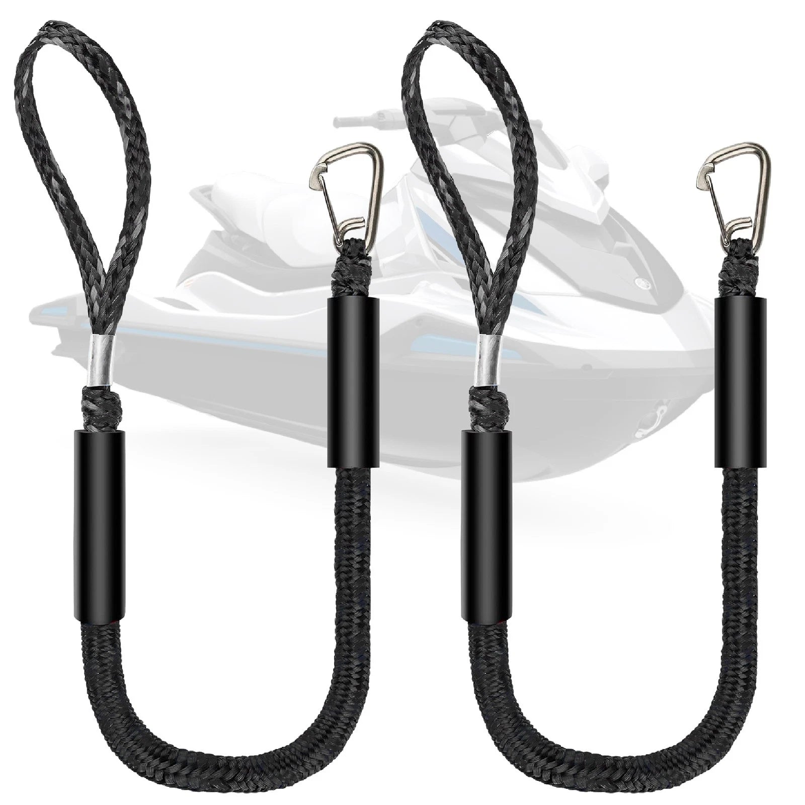 Set of 2 Bungee Dock Lines for Boats with 316 Stainless Steel Clips (4 ft)