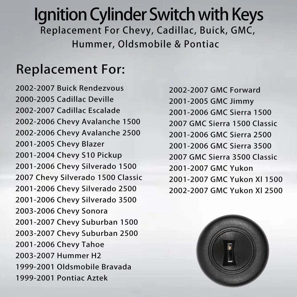 Ignition Switch Lock Cylinder w/ Keys for Chevy Avalanche Tahoe GMC Sierra (2000–2007)