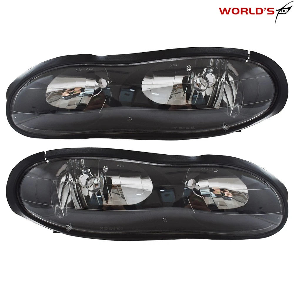 Set of 2 Halogen Black Headlight Assemblies for Chevy Camaro Z28
