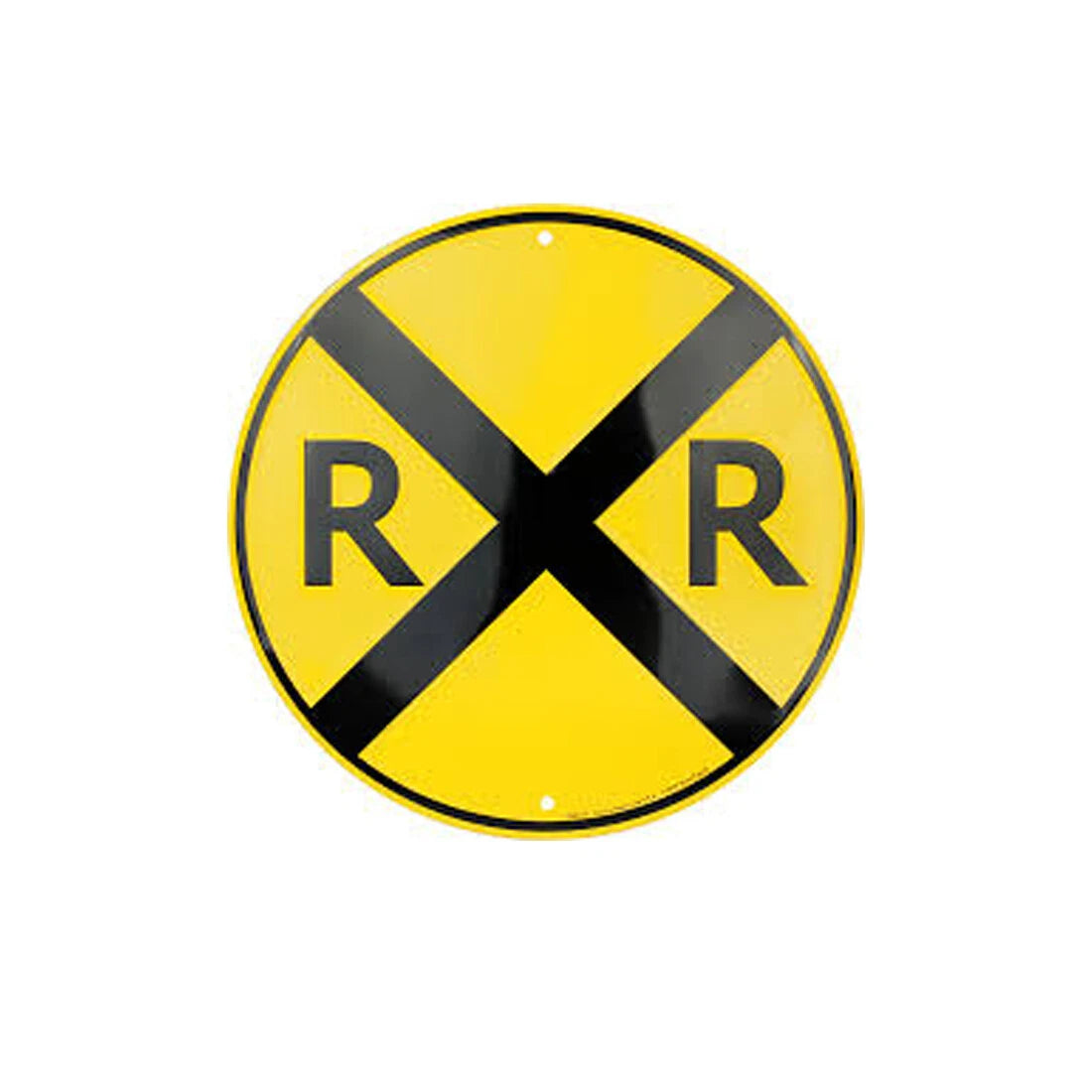 Round Tin Metal Sign Railroad Crossing 12"