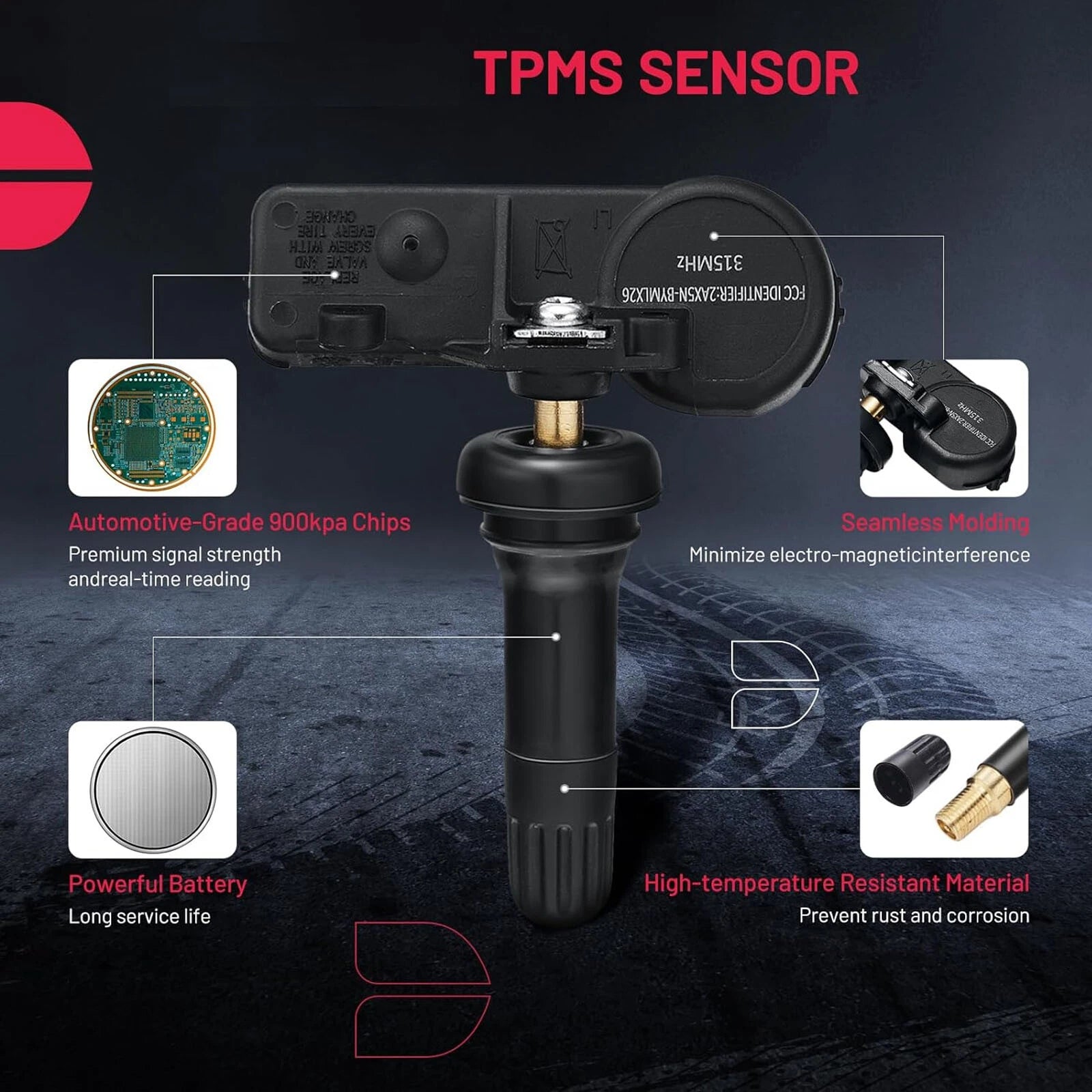 TPMS Sensors Set of 4 for GMC Sierra 2007–2009, Yukon 2007–2009