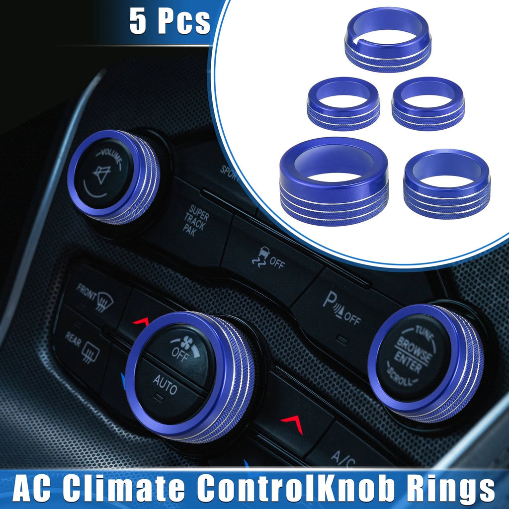 5 Pcs AC Climate Control Knob Ring for Chrysler 300, Dodge Challenger (2005–2023) Blue