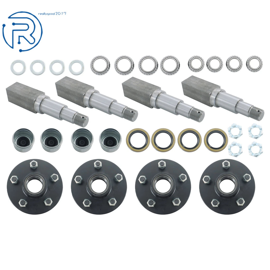 Set of 4 Trailer Hub Kit for 5 on 4.5" Spindle with Bearings