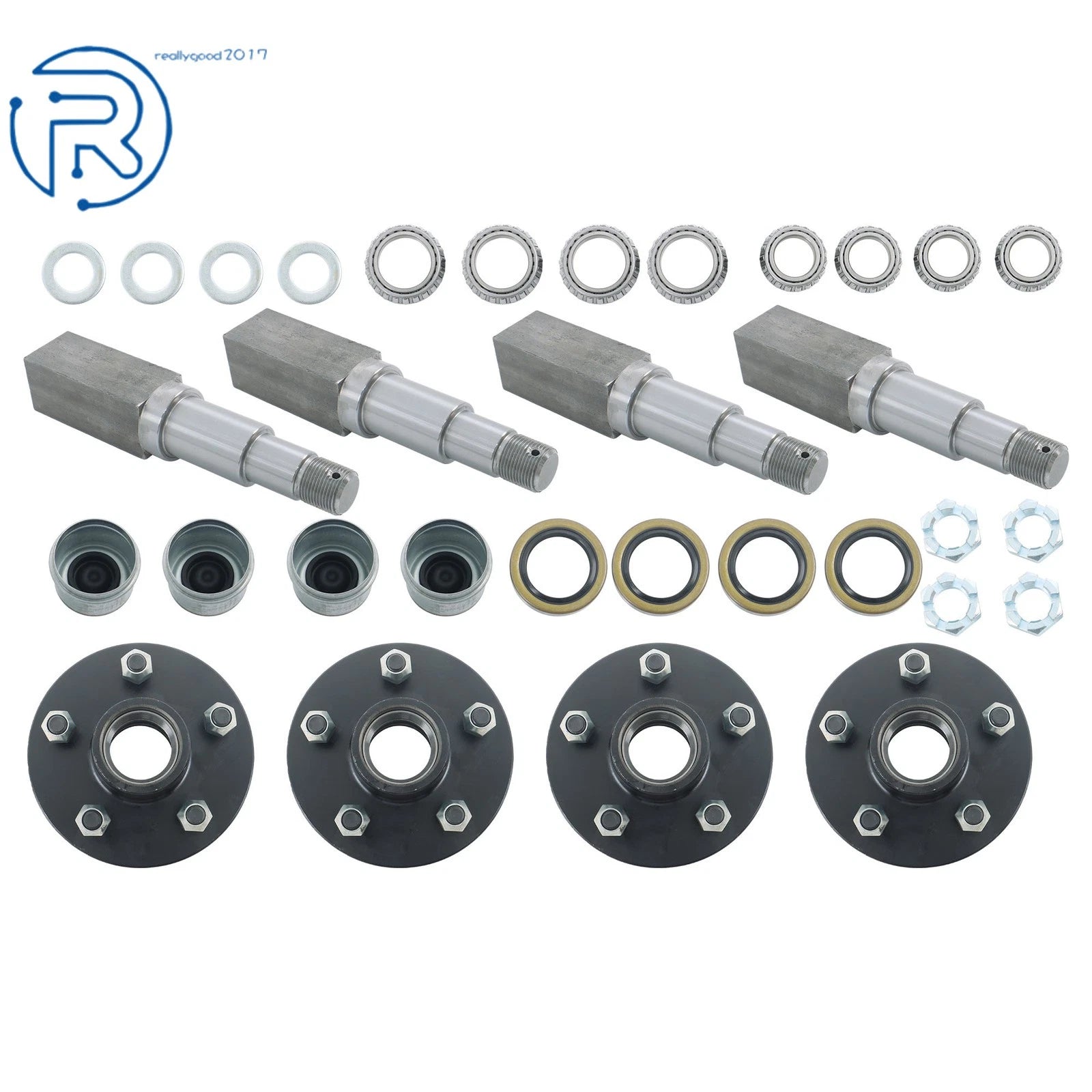 Set of 4 Trailer Hub Kit for 5 on 4.5" Spindle with Bearings