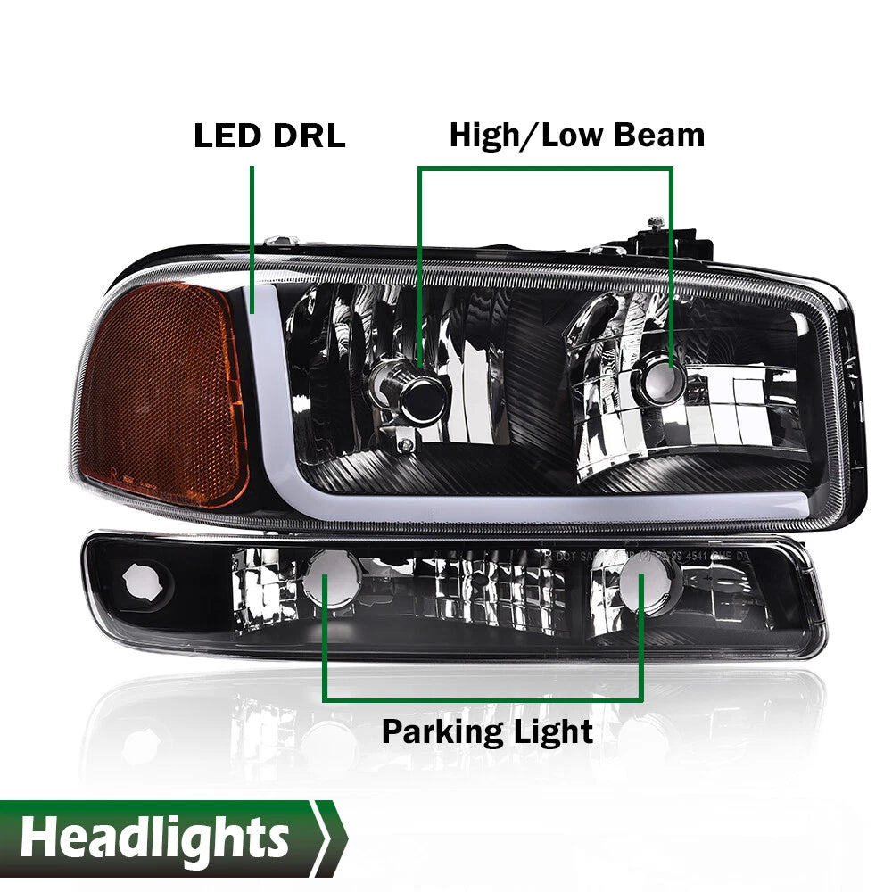 LED DRL Headlights with Bumper Lamps for GMC Sierra Yukon (1999–2007)