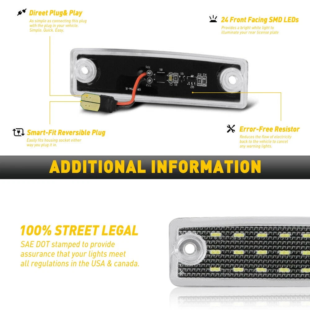 2X 6000K LED White License Plate Light for Toyota 4Runner Sequoia (1996–2021)