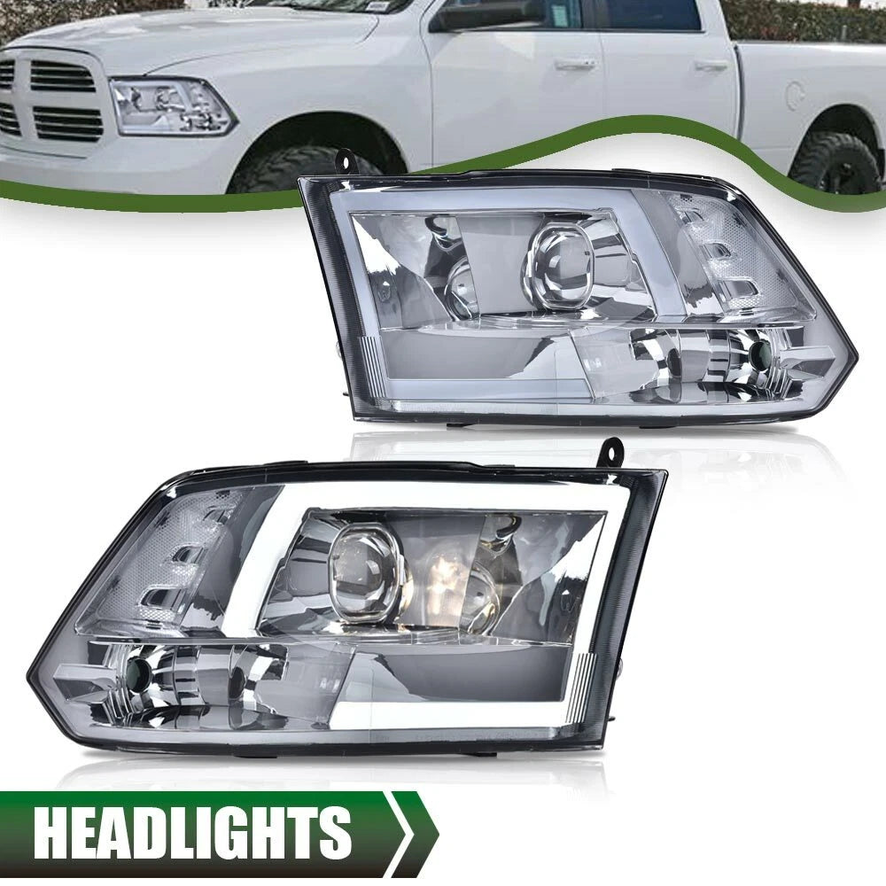 LED Tube Projector Headlights for Dodge Ram 1500 2500 3500 (2009–2018)