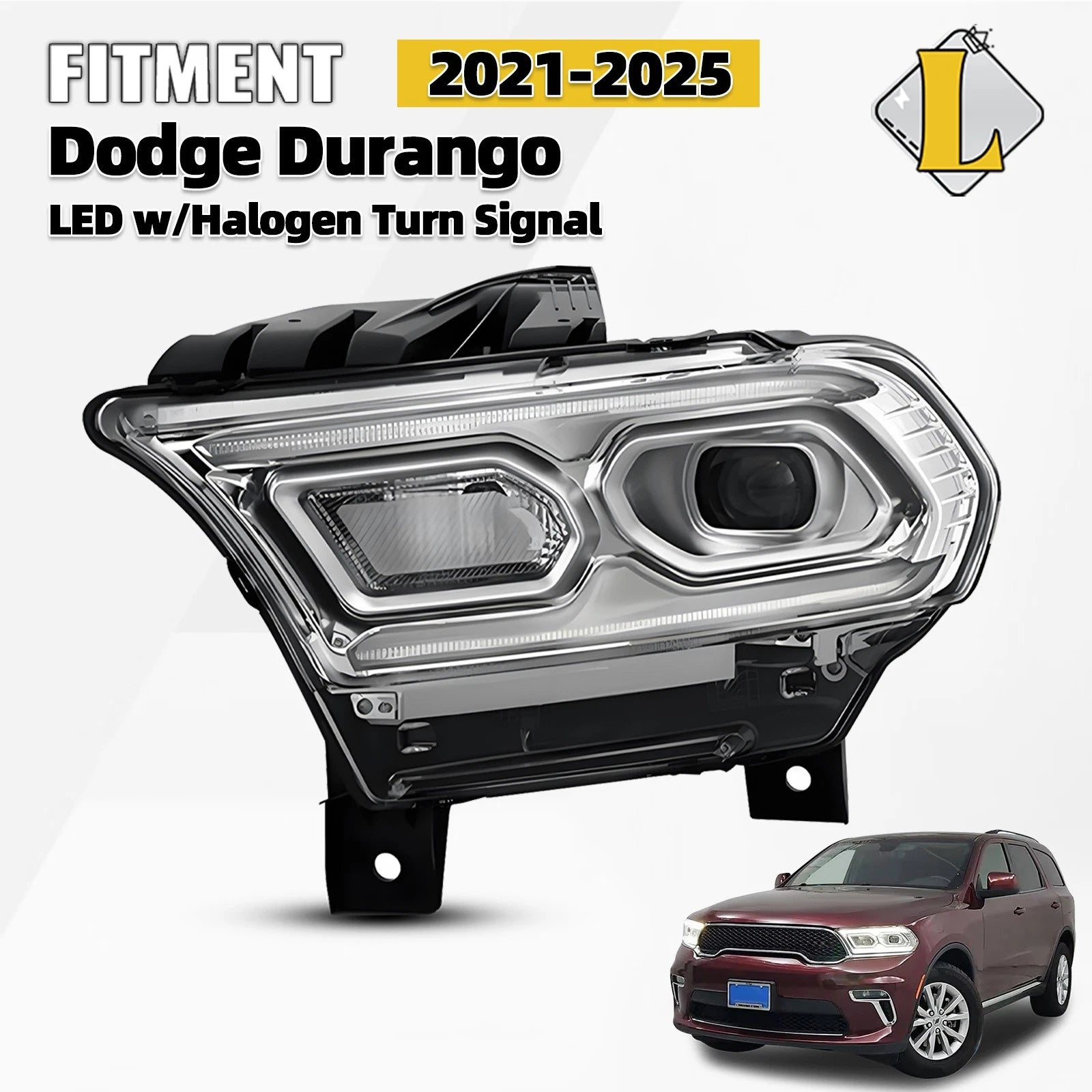 LED Headlight w/Halogen Turn Signal for Dodge Durango (2021–2024) Chrome Left