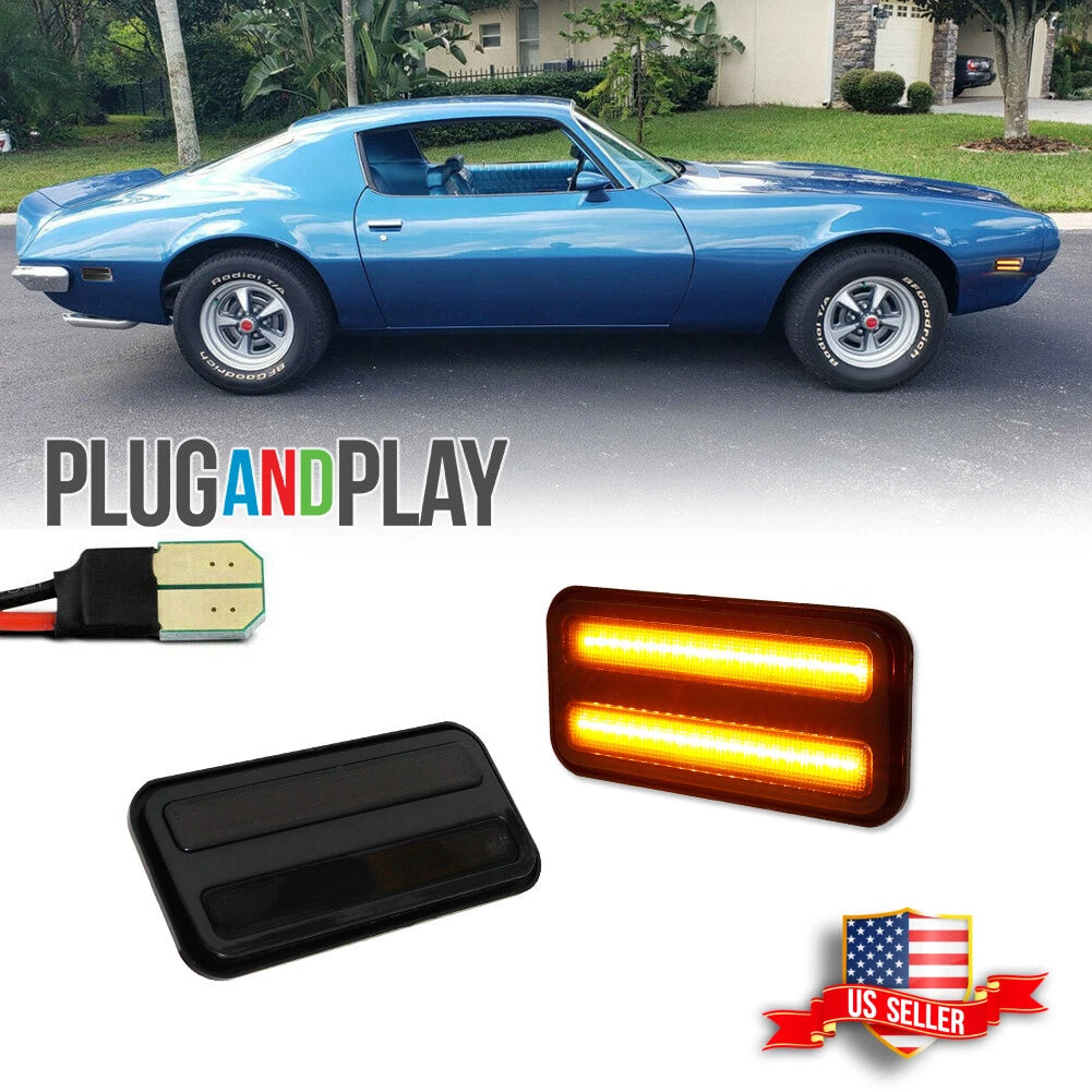 2X Smoked Lens Amber LED Front Side Marker Lights for Pontiac Firebird (1970–1981)
